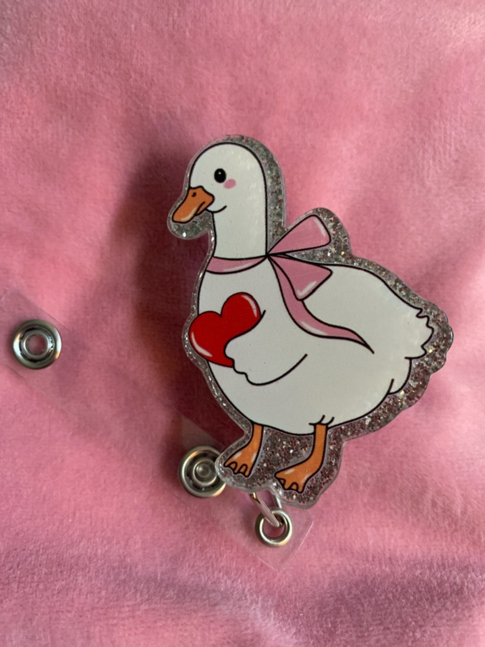 Cute White Duck Heart Badge Reel Key & Card Holder Lanyard